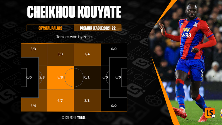 Cheikhou Kouyate is one of the most accomplished tacklers in Crystal Palace's squad