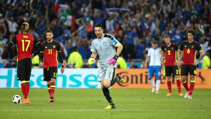 Gianluigi Buffon celebrates after Italy's 2-0 victory over Belgium