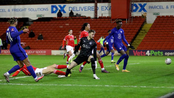 Tammy Abraham taps in his last Chelsea goal against Barnsley in the FA Cup