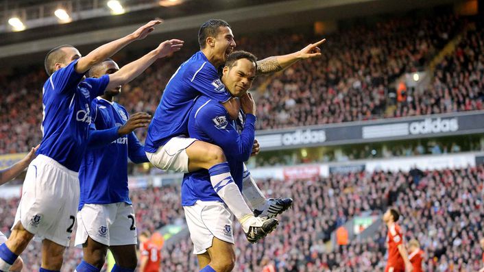 Joleon Lescott put Everton 1-0 up at Anfield against bitter rivals Liverpool in January 2009