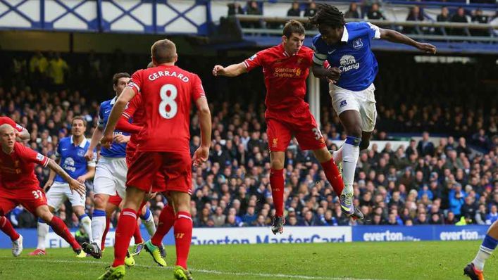 Romelu Lukaku directs a header towards goal in 2013