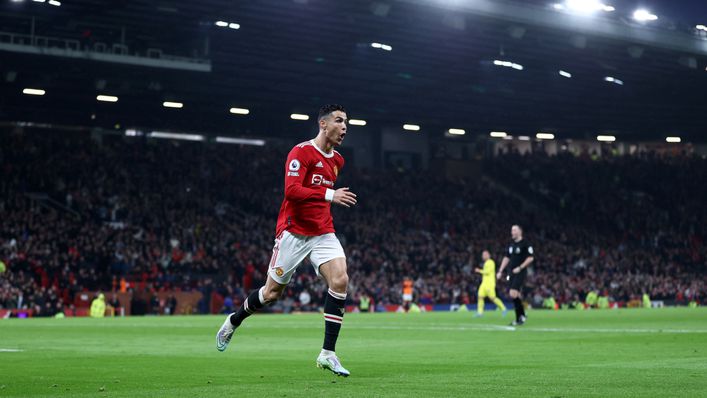 Cristiano Ronaldo celebrates after his penalty made it 2-0 to Manchester United