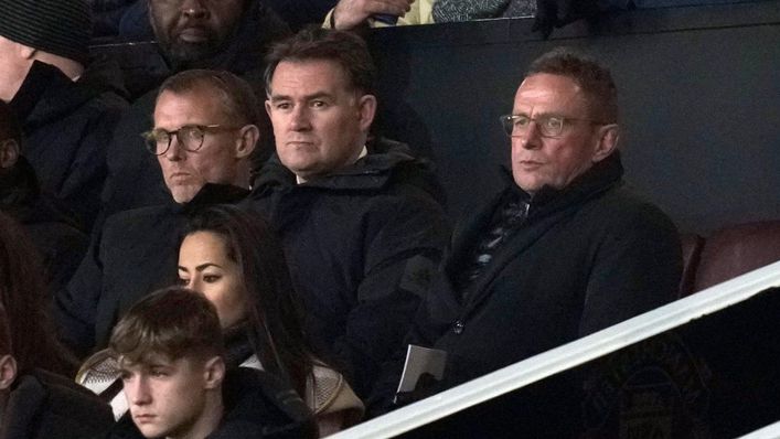 Ralf Rangnick (right) watched Manchester United's victory over Arsenal from the stands