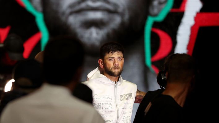 Welshman Joe Cordina makes his way to the ring in Cardiff