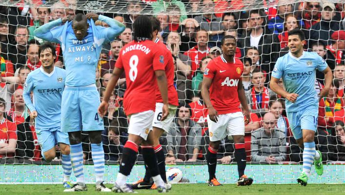 Mario Balotelli netted twice in Manchester City's famous 6-1 win at Old Trafford — and celebrated in memorable fashion