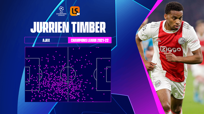 Jurrien Timber was heavily involved in Ajax's build-up play from deep in Europe this term