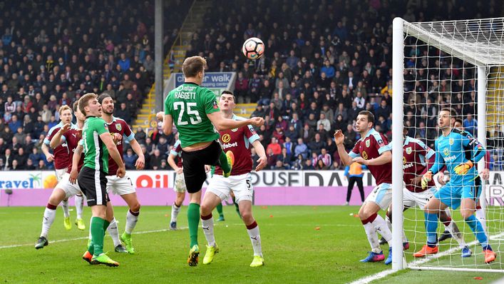 Sean Raggett heads Lincoln to a famous FA Cup victory over Burnley five years ago