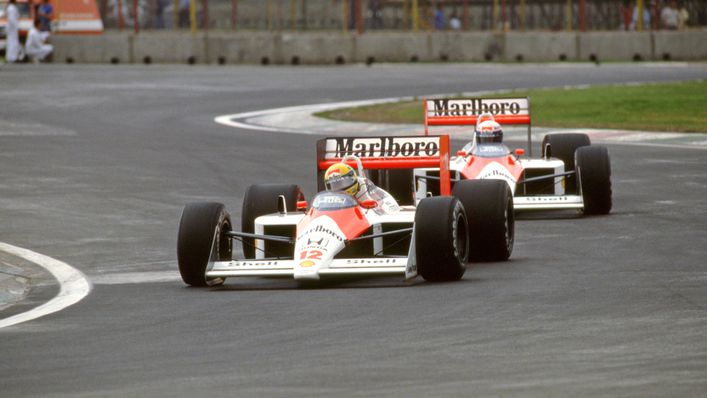 Alain Prost and Ayrton Senna racing for McLaren in 1988