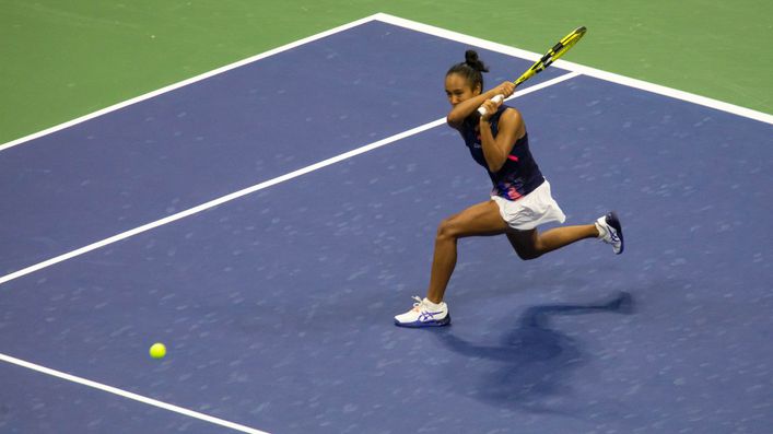 Canadian Leylah Fernandez returns the ball in her impressive US Open semi-final victory