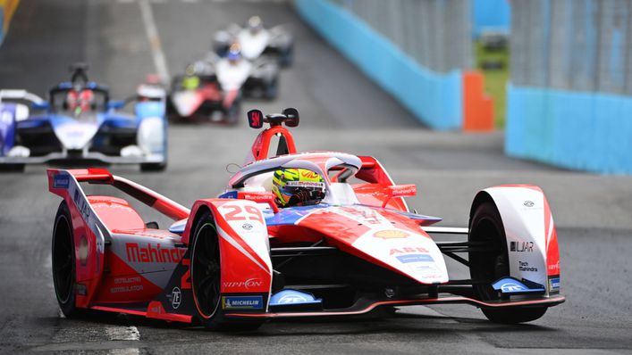 Brit Alexander Sims earned a first podium finish with new team Mahindra in Rome. (Pic: Formula E)