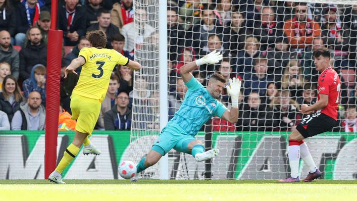 Marcos Alonso netted Chelsea's first goal in the 6-0 drubbing of Southampton