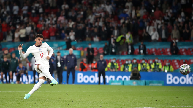 Substitute Jadon Sancho sees his penalty saved, putting England on the back foot