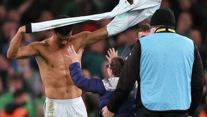Cristiano Ronaldo handed over his shirt after checking on the young supporter