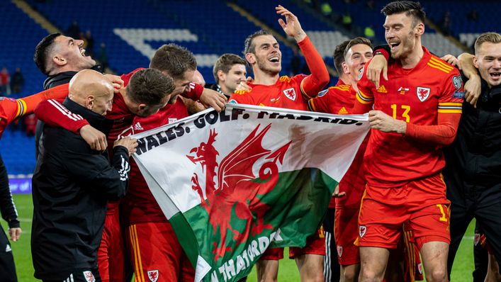 Bale displayed a flag reading 'Wales. Golf. Madrid. In that order' after his side qualified for Euro 2020