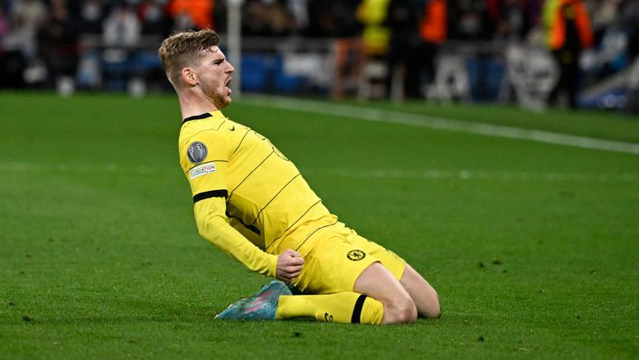 Timo Werner celebrates after making it 3-0 to Chelsea at the Bernabeu