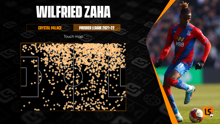 Wilfried Zaha often drives down the left and cuts in to attack the penalty area