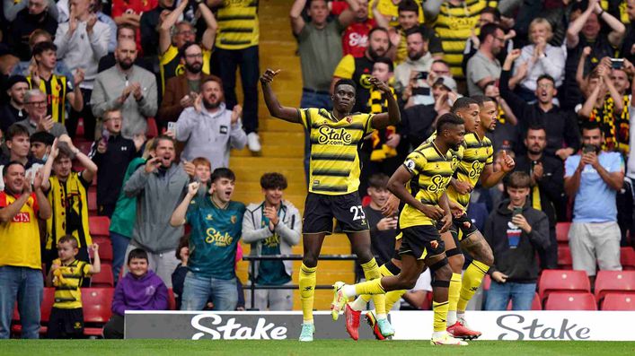 Ismaila Sarr celebrates his goal against Newcastle last month