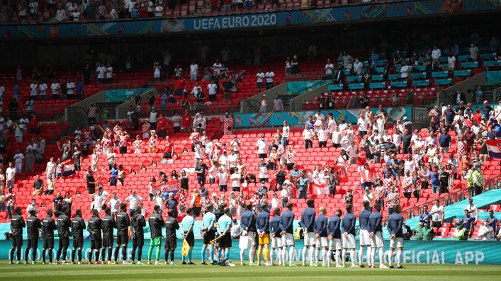 England and Croatia players during the national anthems