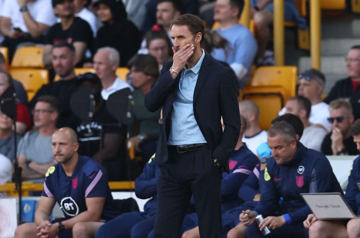 England boss Gareth Southgate looks on as his side were humbled by Hungary at Molineux