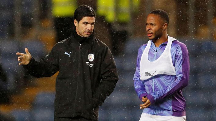 Mikel Arteta (left) worked with Raheem Sterling (right) while assistant manager of Manchester City