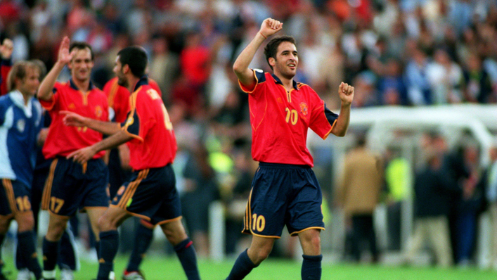 Spain and Real Madrid icon Raul celebrates after his country's dramatic victory