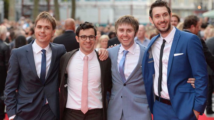 Simon Bird (centre left) and James Buckley (centre right) of Inbetweeners fame are both Crystal Palace regulars