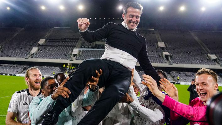 Fulham boss Marco Silva was all smiles as he celebrated with his players after the match