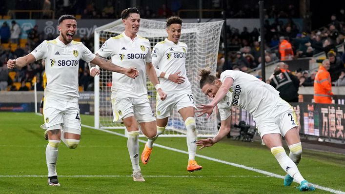 Luke Ayling enjoyed his celebrations after scoring the winner in Leeds' dramatic 3-2 victory at Wolves