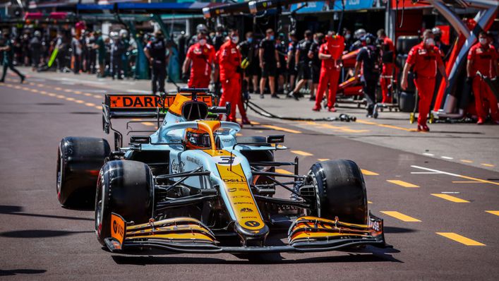 Daniel Ricciardo in his Gulf Oil liveried McLaren at Monaco