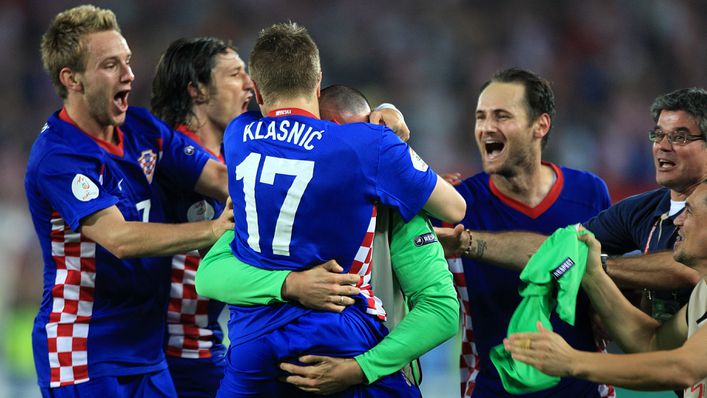 Ivan Klasnic celebrates scoring the game's opening goal for Croatia