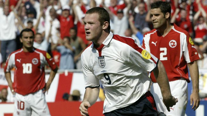 Wayne Rooney celebrates becoming the European Championship's youngest ever goalscorer