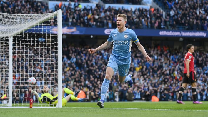 Kevin De Bruyne scored twice in Manchester City's 4-1 home victory against Manchester United