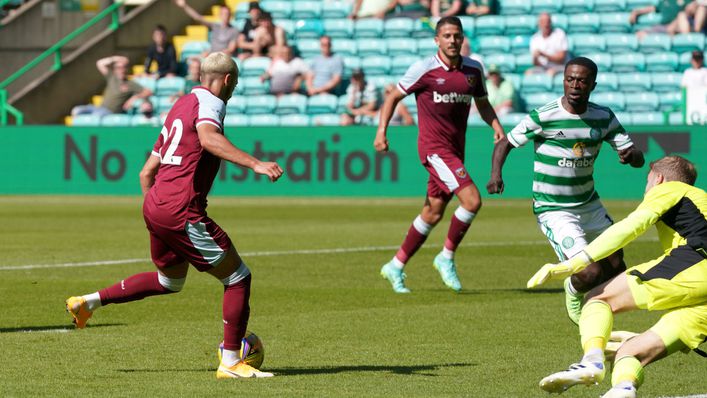 Said Benrahma leaves Celtic keeper Scott Bain grounded to put West Ham 4-2 in the lead at Parkhead