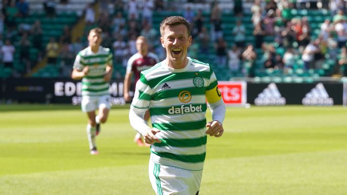 Callum McGregor celebrates giving Celtic the lead before West Ham ran out 6-2 winners at Parkhead