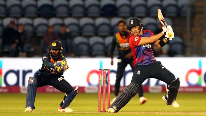 Liam Livingstone cuts the ball away for four as he impressed for England against Sri Lanka