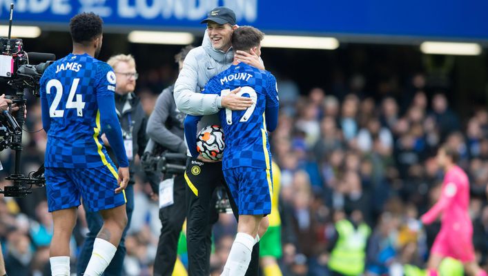 Thomas Tuchel shows Mason Mount his appreciation after his hat-trick