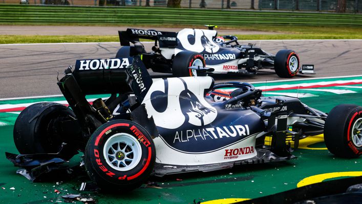 Yuki Tsunoda crashed out of the first qualifying session at Imola