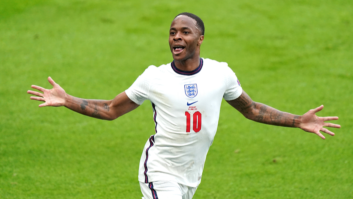 Raheem Sterling celebrates making the breakthrough on his stomping ground