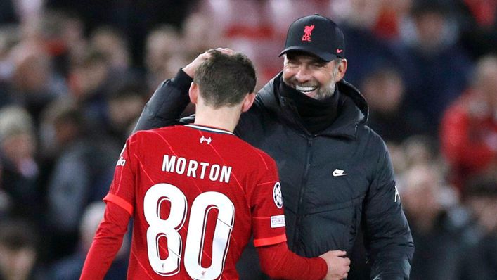 Jurgen Klopp embraces Tyler Morton after his display against Porto