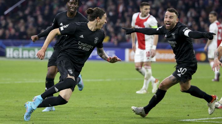 Darwin Nunez wheels away after scoring the winner against Ajax for Benfica